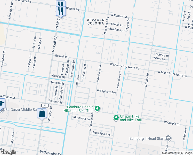 map of restaurants, bars, coffee shops, grocery stores, and more near 1810 North Jackson Road in Edinburg
