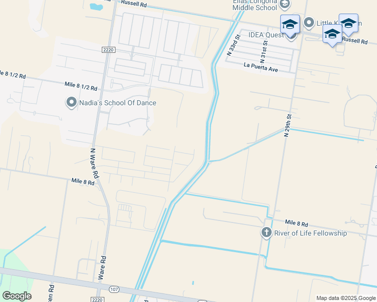 map of restaurants, bars, coffee shops, grocery stores, and more near 12900 North 38th Street in Edinburg