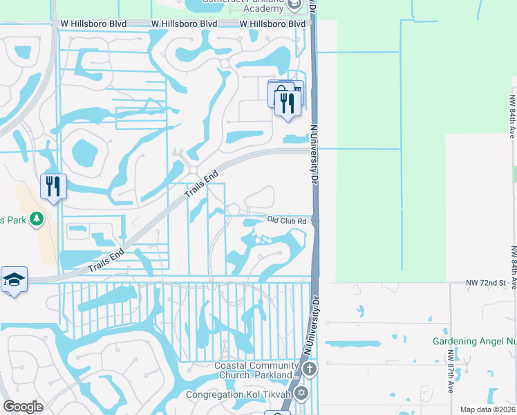 map of restaurants, bars, coffee shops, grocery stores, and more near Old Thyme Court in Parkland