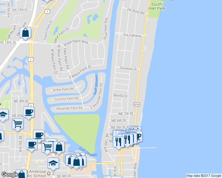 map of restaurants, bars, coffee shops, grocery stores, and more near 2840 Spanish River Road in Boca Raton