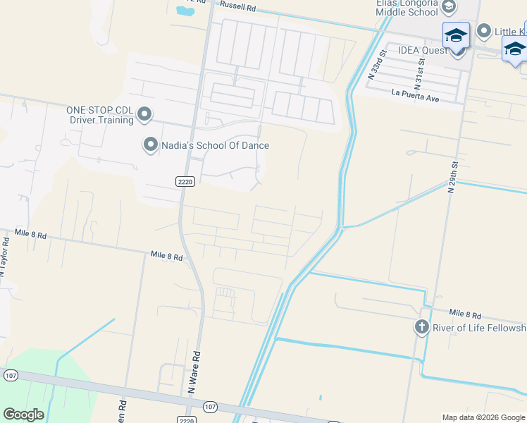 map of restaurants, bars, coffee shops, grocery stores, and more near 3725 North 38th Street in Edinburg
