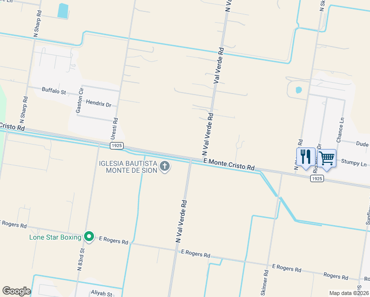 map of restaurants, bars, coffee shops, grocery stores, and more near 9213 East Monte Cristo Road in Edinburg
