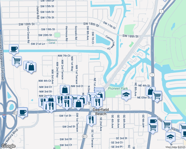map of restaurants, bars, coffee shops, grocery stores, and more near 446 North Deerfield Avenue in Deerfield Beach