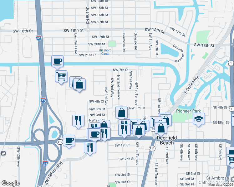 map of restaurants, bars, coffee shops, grocery stores, and more near 440 Northwest 2nd Terrace in Deerfield Beach