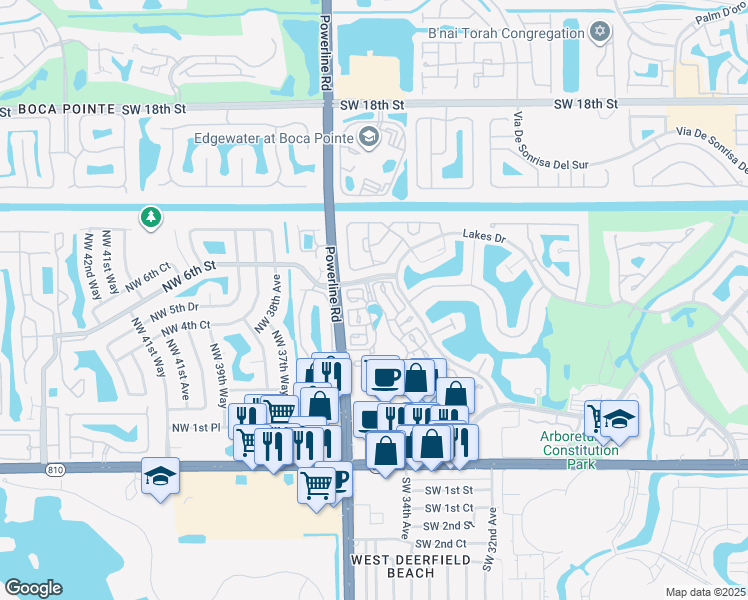 map of restaurants, bars, coffee shops, grocery stores, and more near 550 Jefferson Drive in Deerfield Beach