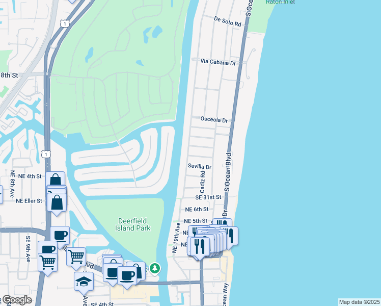 map of restaurants, bars, coffee shops, grocery stores, and more near 2840 Spanish River Road in Boca Raton