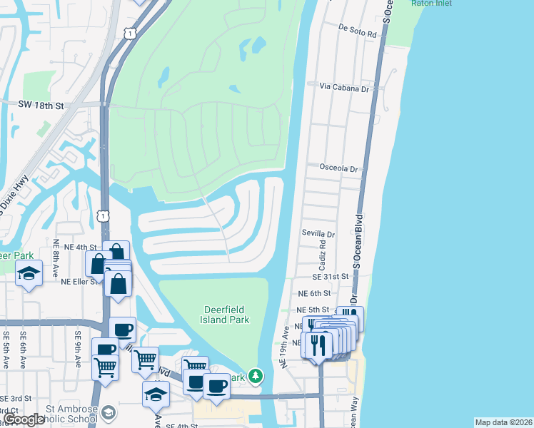 map of restaurants, bars, coffee shops, grocery stores, and more near 528 East Alexander Palm Road in Boca Raton