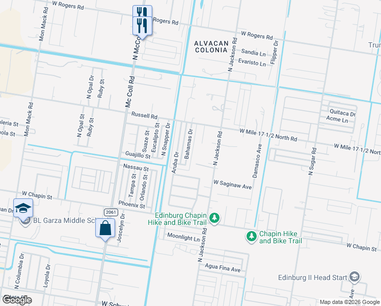map of restaurants, bars, coffee shops, grocery stores, and more near 2009 Bahamas Drive in Edinburg
