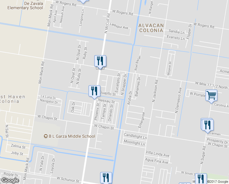 map of restaurants, bars, coffee shops, grocery stores, and more near 1807 Eucalpto Street in Edinburg