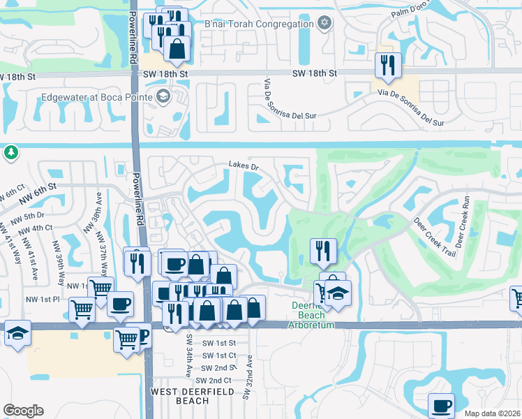 map of restaurants, bars, coffee shops, grocery stores, and more near 660 Edgewater Drive in Deerfield Beach