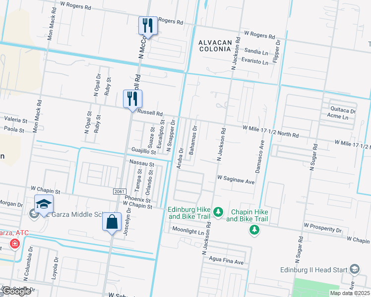 map of restaurants, bars, coffee shops, grocery stores, and more near 2009 Bahamas Drive in Edinburg