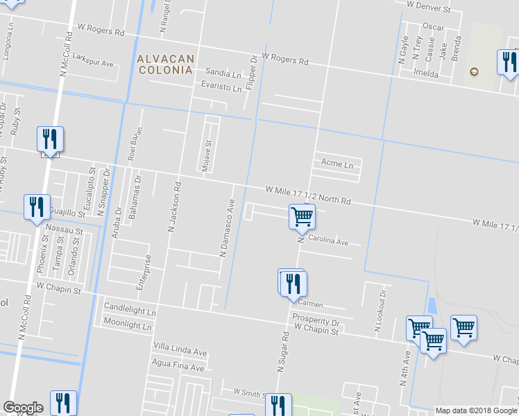 map of restaurants, bars, coffee shops, grocery stores, and more near 1815 West Portales Drive in Edinburg