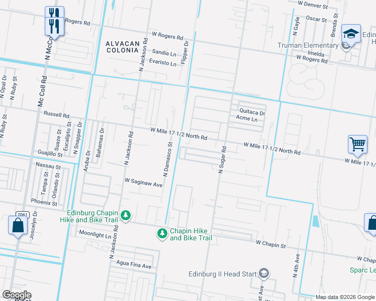 map of restaurants, bars, coffee shops, grocery stores, and more near 1821 West Portales Drive in Edinburg
