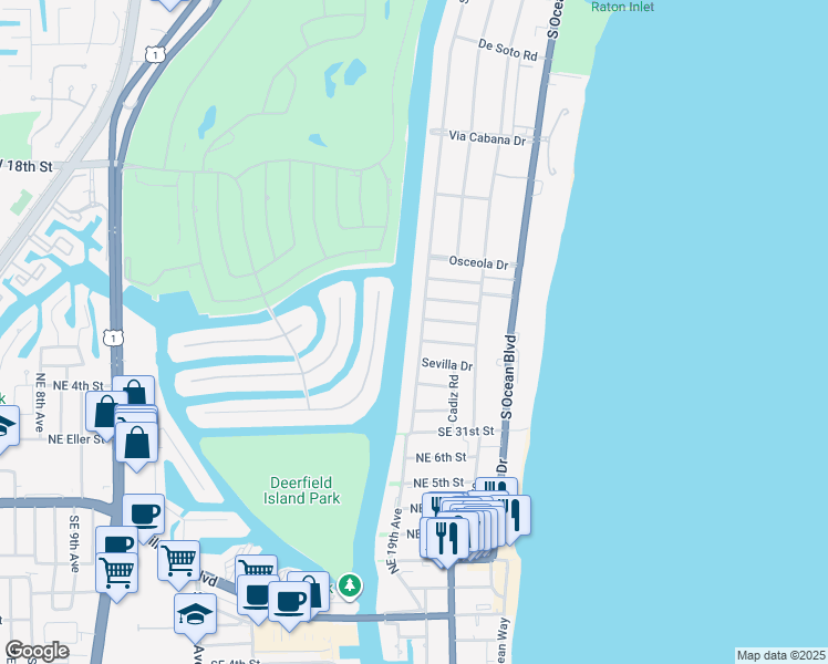 map of restaurants, bars, coffee shops, grocery stores, and more near 2715 Spanish River Road in Boca Raton
