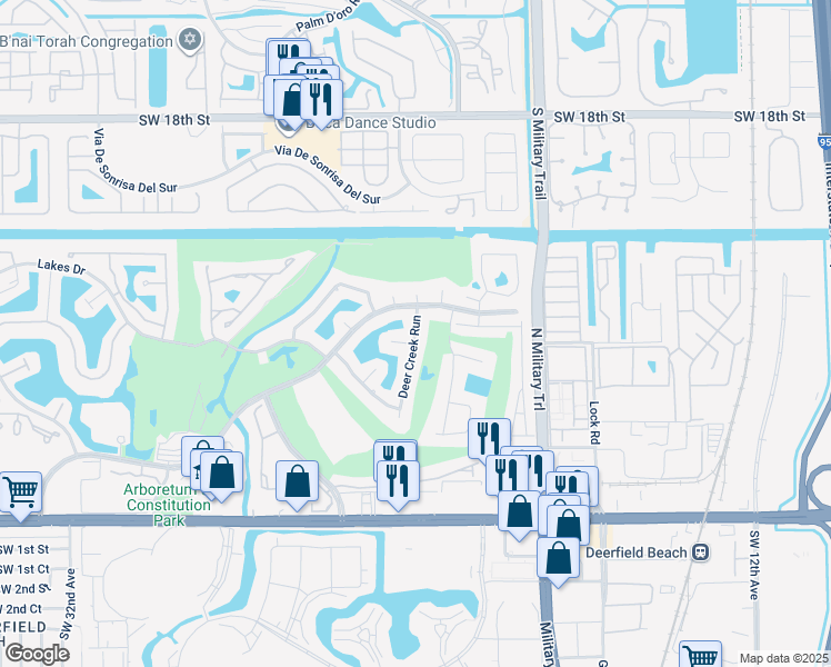 map of restaurants, bars, coffee shops, grocery stores, and more near 588 Deer Creek Run in Deerfield Beach