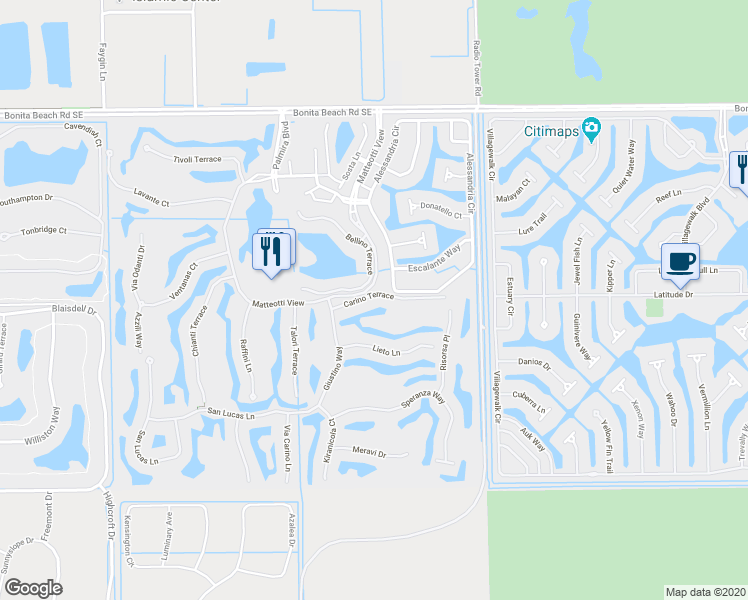 map of restaurants, bars, coffee shops, grocery stores, and more near 14533 Carino Terrace in Bonita Springs