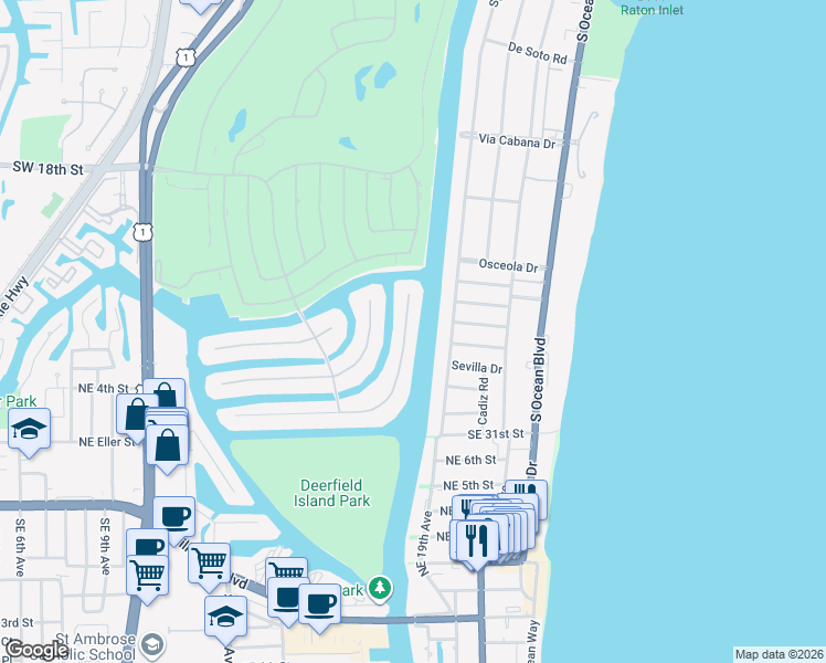 map of restaurants, bars, coffee shops, grocery stores, and more near 528 East Alexander Palm Road in Boca Raton