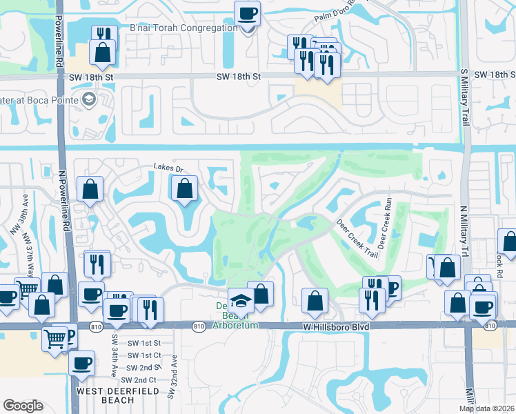 map of restaurants, bars, coffee shops, grocery stores, and more near 592 Via Verona in Deerfield Beach