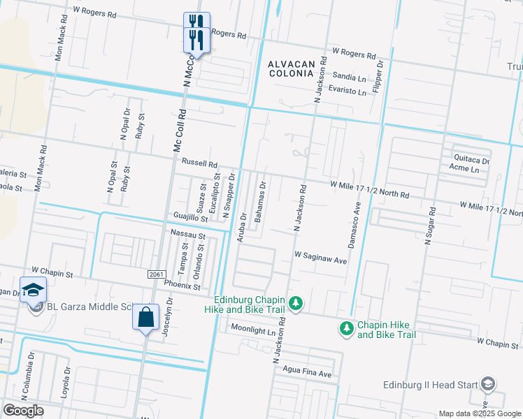 map of restaurants, bars, coffee shops, grocery stores, and more near 2009 Bahamas Drive in Edinburg