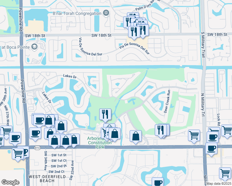 map of restaurants, bars, coffee shops, grocery stores, and more near 2649 Emerald Way Circle in Deerfield Beach
