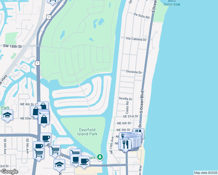 map of restaurants, bars, coffee shops, grocery stores, and more near 528 East Alexander Palm Road in Boca Raton