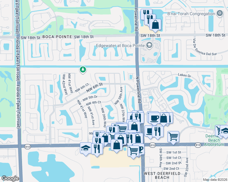 map of restaurants, bars, coffee shops, grocery stores, and more near 558 Northwest 39th Avenue in Deerfield Beach