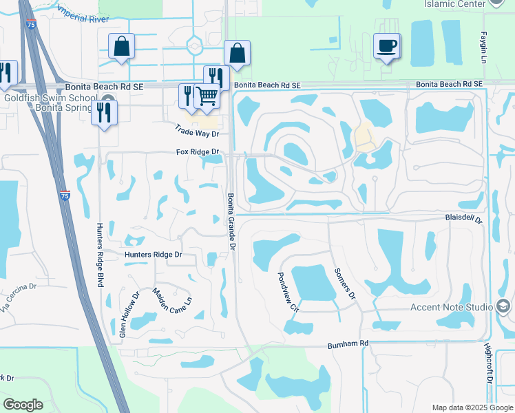map of restaurants, bars, coffee shops, grocery stores, and more near 13045 Amberley Court in Bonita Springs