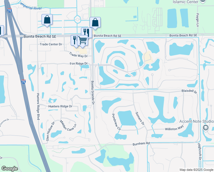 map of restaurants, bars, coffee shops, grocery stores, and more near 13045 Amberley Court in Bonita Springs