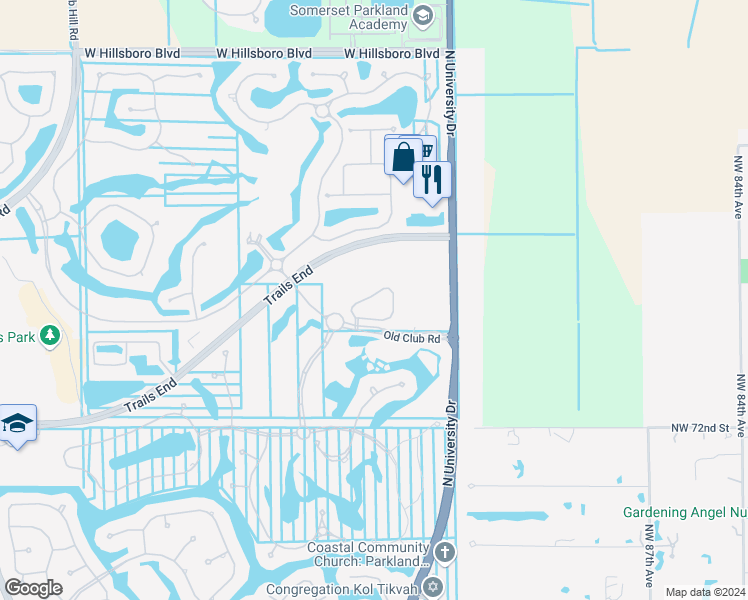 map of restaurants, bars, coffee shops, grocery stores, and more near 7632 Old Thyme Court in Parkland
