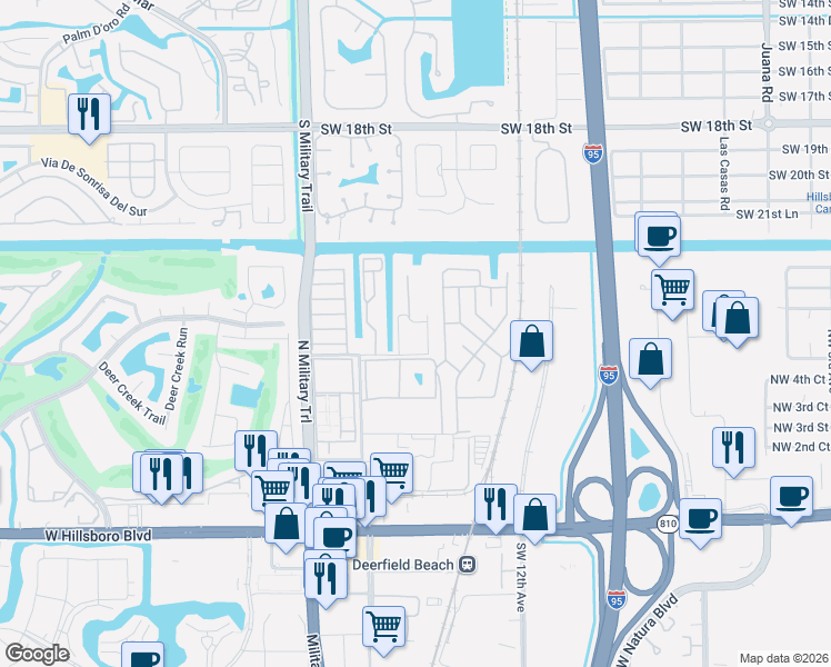 map of restaurants, bars, coffee shops, grocery stores, and more near 634 Northwest 5th Street in Deerfield Beach