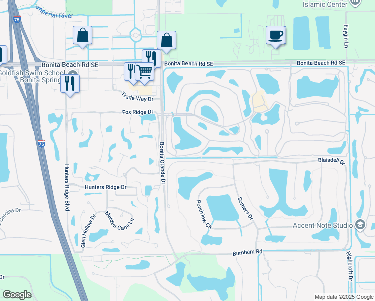 map of restaurants, bars, coffee shops, grocery stores, and more near 13045 Amberley Court in Bonita Springs