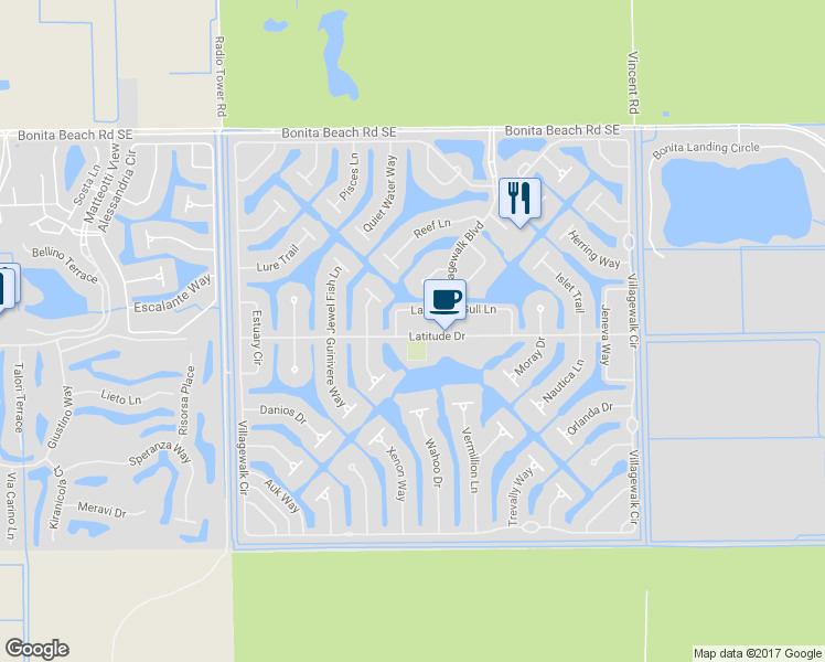 map of restaurants, bars, coffee shops, grocery stores, and more near 15234 Latitude Drive in Bonita Springs