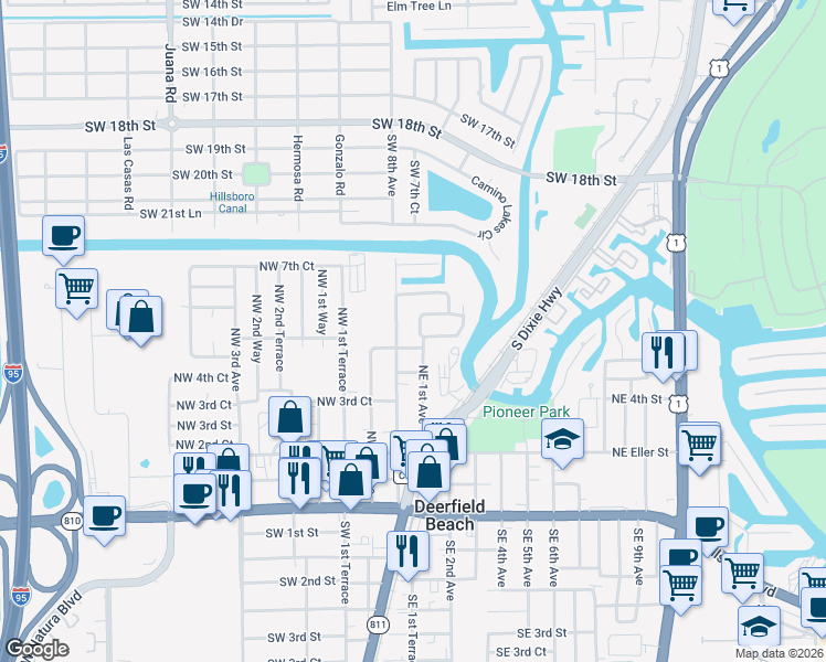 map of restaurants, bars, coffee shops, grocery stores, and more near 554 North Deerfield Avenue in Deerfield Beach