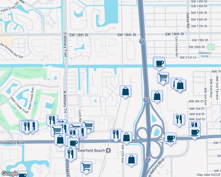 map of restaurants, bars, coffee shops, grocery stores, and more near 507 Alamanda Lane in Deerfield Beach