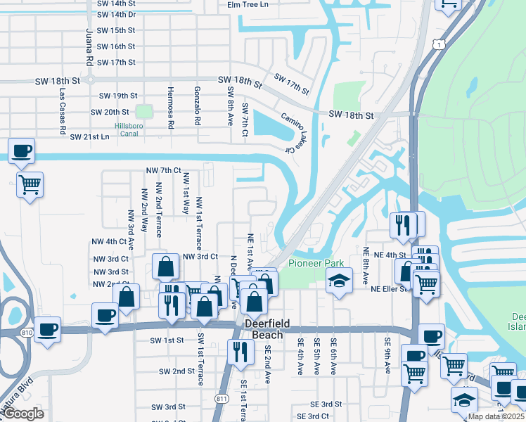 map of restaurants, bars, coffee shops, grocery stores, and more near 169 Northeast 5th Street in Deerfield Beach