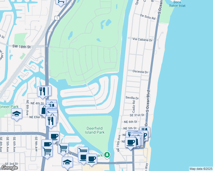map of restaurants, bars, coffee shops, grocery stores, and more near 420 East Coconut Palm Road in Boca Raton