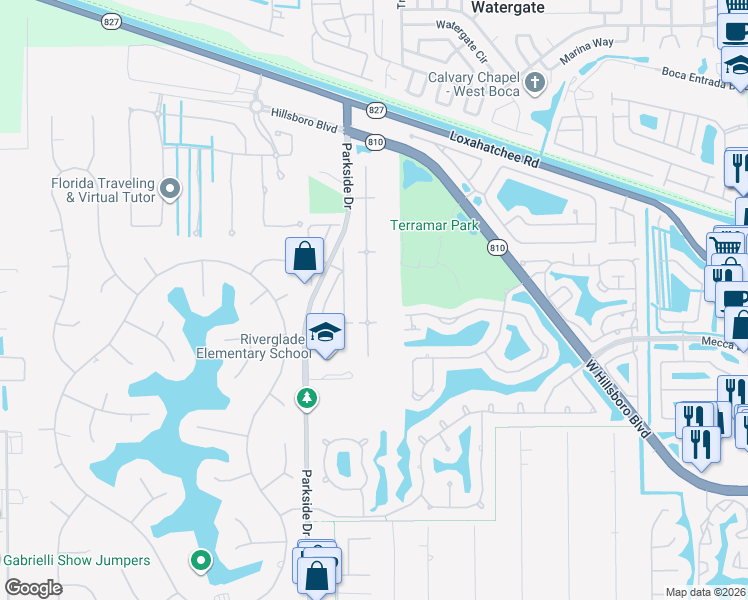 map of restaurants, bars, coffee shops, grocery stores, and more near 7600 Northwest 70th Avenue in Parkland