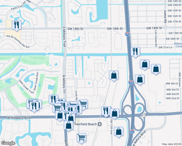 map of restaurants, bars, coffee shops, grocery stores, and more near 634 Northwest 5th Street in Deerfield Beach