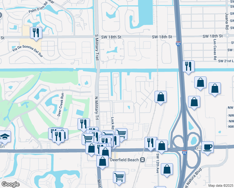 map of restaurants, bars, coffee shops, grocery stores, and more near 520 Lock Road in Deerfield Beach