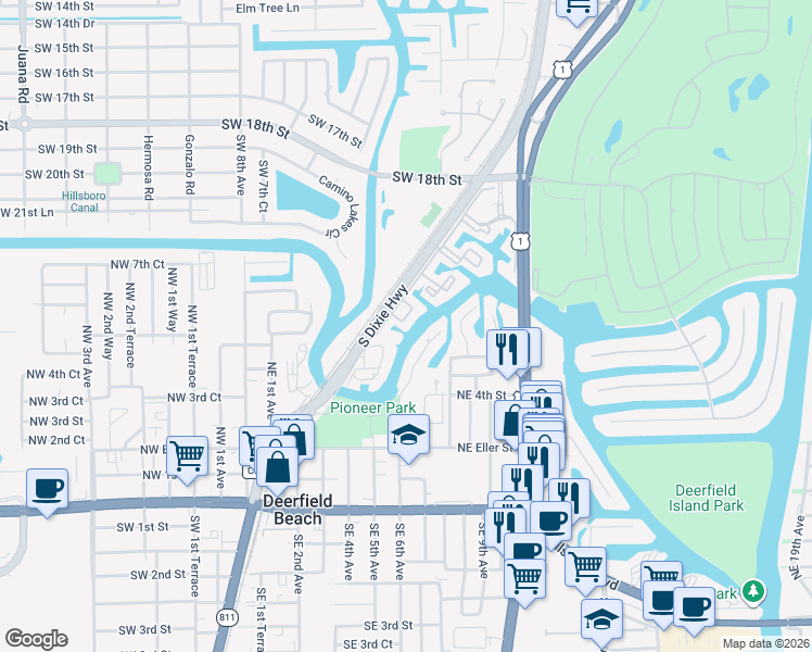 map of restaurants, bars, coffee shops, grocery stores, and more near 21 Royal Palm Way in Boca Raton
