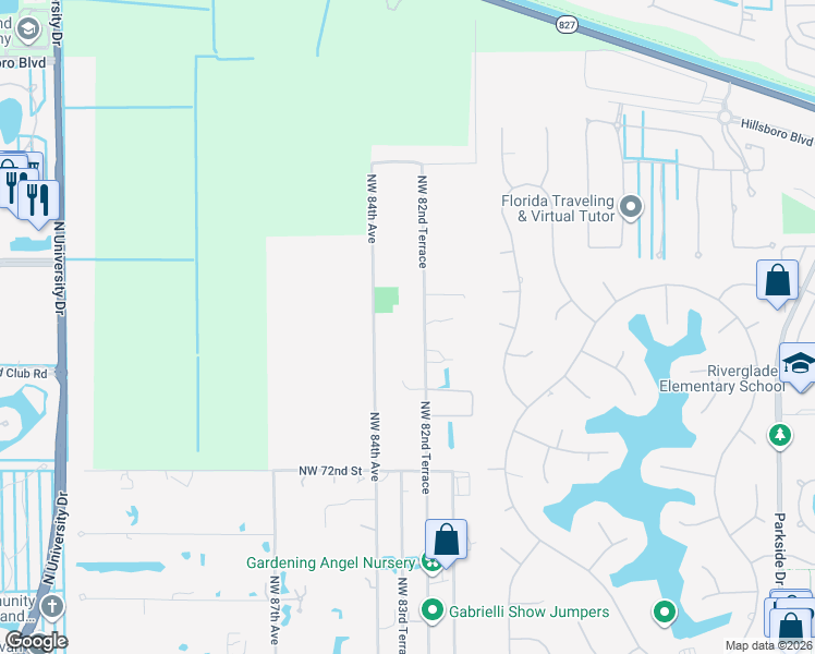 map of restaurants, bars, coffee shops, grocery stores, and more near 7600 Northwest 84th Avenue in Parkland