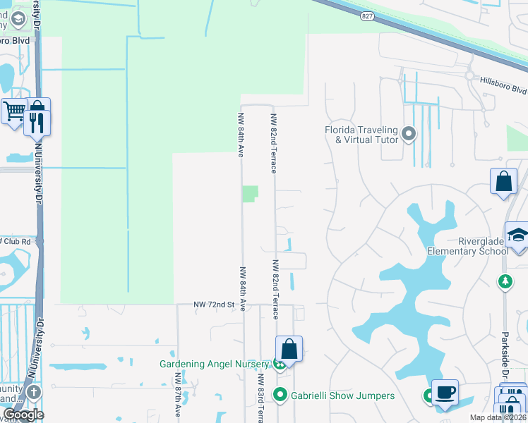 map of restaurants, bars, coffee shops, grocery stores, and more near 7600 Northwest 84th Avenue in Parkland
