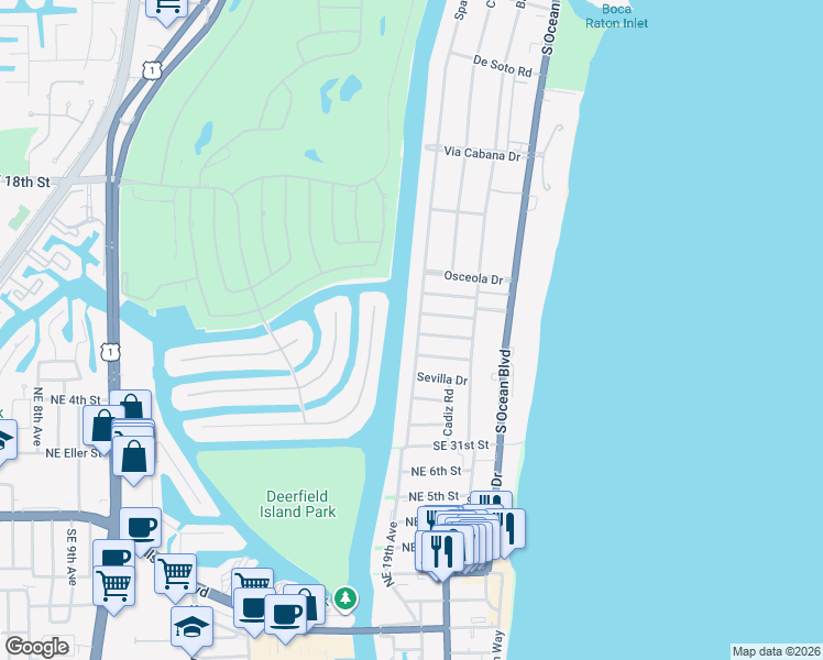 map of restaurants, bars, coffee shops, grocery stores, and more near 2715 Spanish River Road in Boca Raton