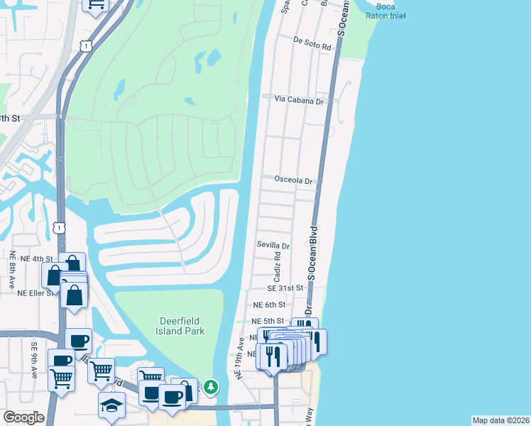 map of restaurants, bars, coffee shops, grocery stores, and more near 2715 Spanish River Road in Boca Raton