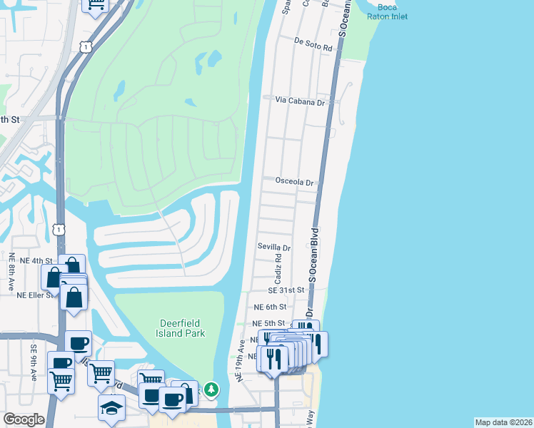 map of restaurants, bars, coffee shops, grocery stores, and more near 2715 Spanish River Road in Boca Raton