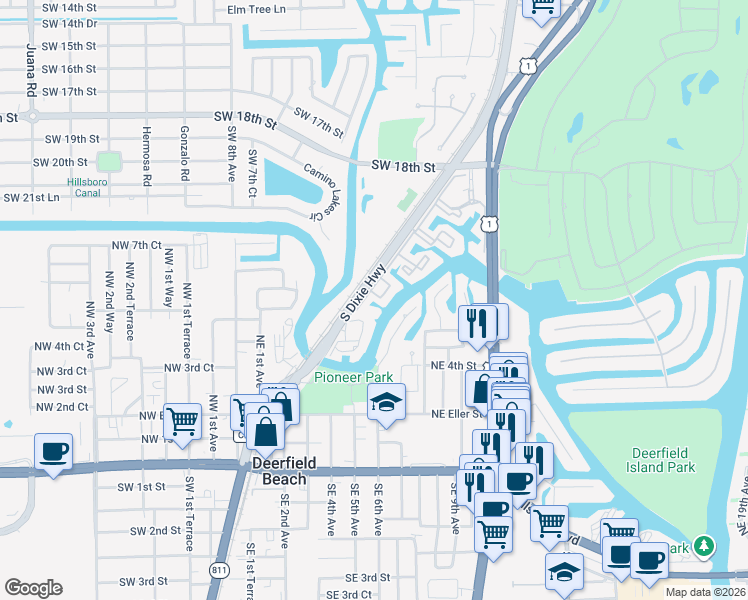 map of restaurants, bars, coffee shops, grocery stores, and more near 21 Royal Palm Way in Boca Raton