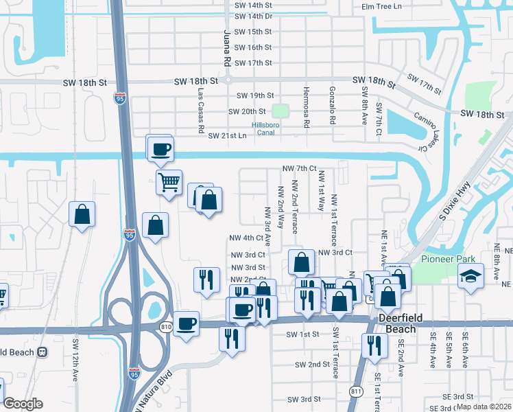 map of restaurants, bars, coffee shops, grocery stores, and more near 514 Northwest 3rd Terrace in Deerfield Beach
