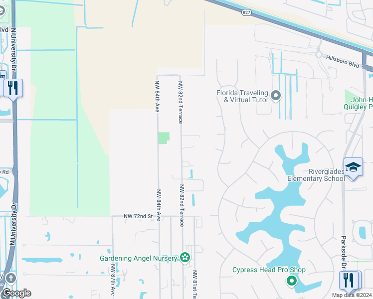 map of restaurants, bars, coffee shops, grocery stores, and more near 7601 Northwest 82nd Terrace in Parkland