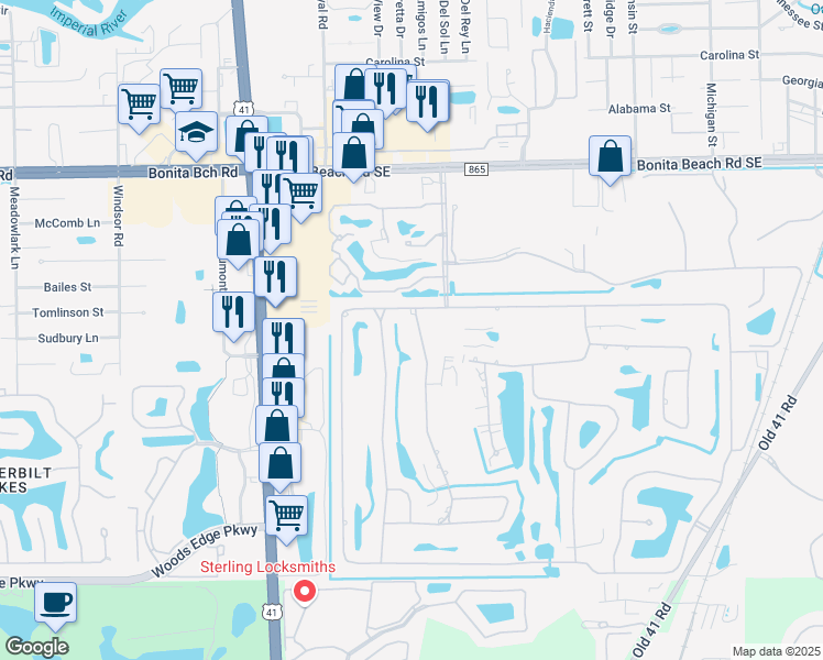 map of restaurants, bars, coffee shops, grocery stores, and more near 28372 Verde Lane in Bonita Springs