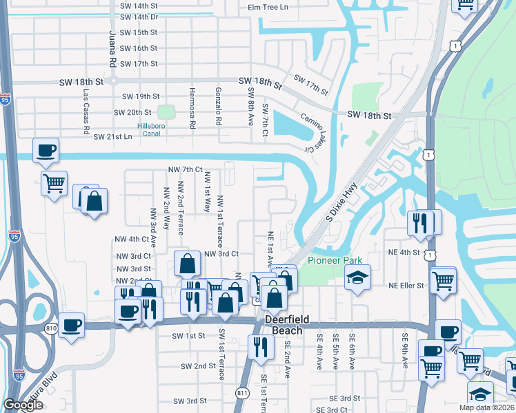 map of restaurants, bars, coffee shops, grocery stores, and more near 554 North Deerfield Avenue in Deerfield Beach